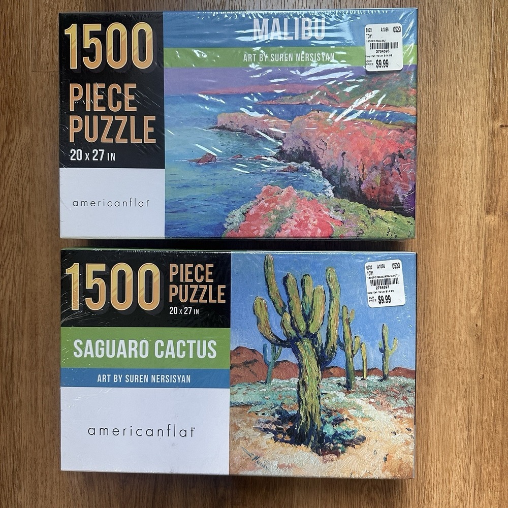 Two‎ Unopened 1500 Puzzles Malibu And Saguaro Cactus Art